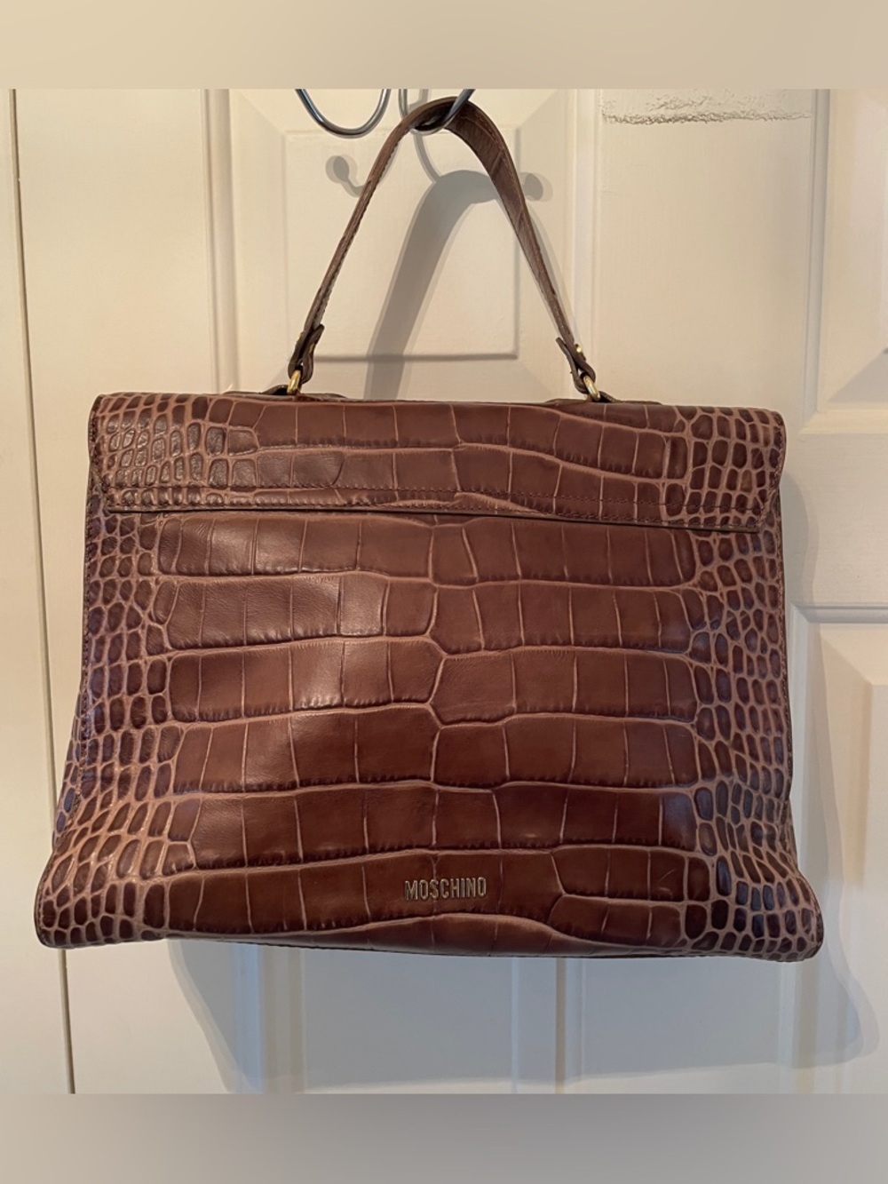 Brown Croc-Embossed Top-Handle Satchel - Women Bags - Picture 6 of 16